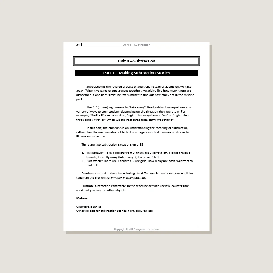 Primary Mathematics U.S. Edition Home Instructor's Guide 1A - Image 4